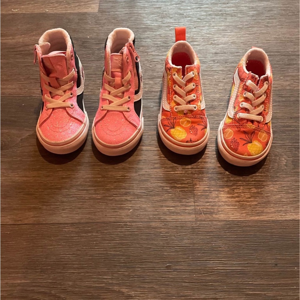 Vibrant Pink and Orange High-Top Sneakers